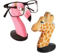 tangger 2PCS Soporte para gafas de animales soporte para gafas de sol de madera 3D estante de exhibición para regalos de oficina en casa expositor gafas de madera(Flamenco Jirafa)