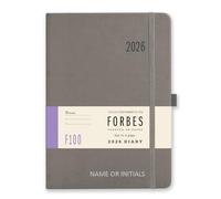 Tangible Stationery Co. Ltd - Agenda Forbes 2024 - A5 - Día por página con citas - Papel marfil de 80 g/m² - Cierre elástico - enero a diciembre (gris con nombre)