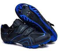 tangjiu Bicicleta de Montaña con Tacos, Zapatillas de Ciclismo de Carretera de Fibra de Carbono Transpirables, Zapatillas Deportivas Antideslizantes con Tiras Reflectantes (Azul,40)