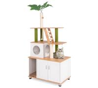 Tangkula Árbol para Gatos con Caja de Arena, Torre para Gatos 2 en 1 con condominio, Postes rascadores de sisal, Cuerda Colgante, Bolas Colgantes, Almohadilla para rascar, Muebles de Caja de Arena