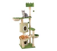Tangkula Árbol para gatos de 63 pulgadas de alto, bonita torre verde para gatos con 2 condominios, percha superior de felpa, 2 camas de canasta, postes rascadores de sisal, 2 bolas colgantes,