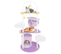 Tangkula Bonito árbol para gatos, torre grande de varios niveles de 62 pulgadas con marco de metal, percha superior en forma de luna, plataformas de salto, condominio para gatos, túnel y juguetes
