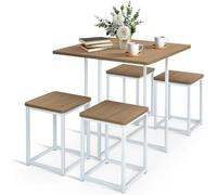 Tangkula Juego de mesa de comedor compacta para 4 personas, juego de mesa de cocina pequeña con taburetes cuadrados y marco de metal, perfecto para espacios pequeños, bar de cocina en el hogar y