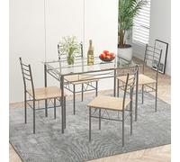 Tangkula Juego de mesa de comedor para 4, 5 piezas, con mesa superior de vidrio templado y 4 sillas, muebles de cocina y comedor, color blanco