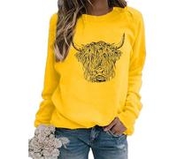 TangoDS Felpa da Donna con Girocollo Maniche Lunghe in Pile Stampa testata di bovino Highland animali Maglione Autunno Inverno