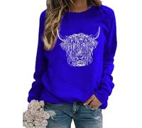 TangoDS Felpa da Donna con Girocollo Maniche Lunghe in Pile Stampa testata di bovino Highland animali Maglione Autunno Inverno