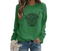 TangoDS Felpa da Donna con Girocollo Maniche Lunghe in Pile Stampa testata di bovino Highland animali Maglione Autunno Inverno