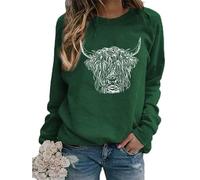 TangoDS Felpa da Donna con Girocollo Maniche Lunghe in Pile Stampa testata di bovino Highland animali Maglione Autunno Inverno