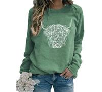 TangoDS Felpa da Donna con Girocollo Maniche Lunghe in Pile Stampa testata di bovino Highland animali Maglione Autunno Inverno