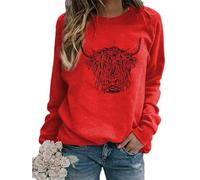 TangoDS Felpa da Donna con Girocollo Maniche Lunghe in Pile Stampa testata di bovino Highland animali Maglione Autunno Inverno