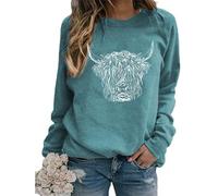 TangoDS Felpa da Donna con Girocollo Maniche Lunghe in Pile Stampa testata di bovino Highland animali Maglione Autunno Inverno