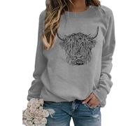 TangoDS Felpa da Donna con Girocollo Maniche Lunghe in Pile Stampa testata di bovino Highland animali Maglione Autunno Inverno