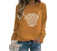 TangoDS Felpa da Donna con Girocollo Maniche Lunghe in Pile Stampa testata di bovino Highland animali Maglione Autunno Inverno