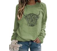 TangoDS Felpa da Donna con Girocollo Maniche Lunghe in Pile Stampa testata di bovino Highland animali Maglione Autunno Inverno