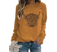 TangoDS Felpa da Donna con Girocollo Maniche Lunghe in Pile Stampa testata di bovino Highland animali Maglione Autunno Inverno