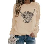 TangoDS Felpa da Donna con Girocollo Maniche Lunghe in Pile Stampa testata di bovino Highland animali Maglione Autunno Inverno