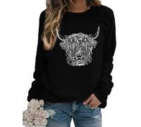 TangoDS Felpa da Donna con Girocollo Maniche Lunghe in Pile Stampa testata di bovino Highland animali Maglione Autunno Inverno