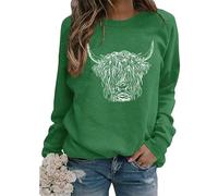 TangoDS Felpa da Donna con Girocollo Maniche Lunghe in Pile Stampa testata di bovino Highland animali Maglione Autunno Inverno