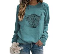 TangoDS Felpa da Donna con Girocollo Maniche Lunghe in Pile Stampa testata di bovino Highland animali Maglione Autunno Inverno