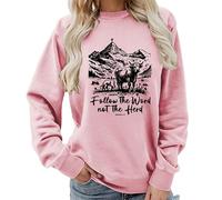 TangoDS Felpa Girocollo da Donna Christian Segui la Parola Non il Branco con Stampa a Lettere e Grafica di Mucca di Montagna