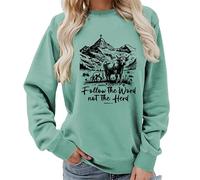 TangoDS Felpa Girocollo da Donna Christian Segui la Parola Non il Branco con Stampa a Lettere e Grafica di Mucca di Montagna