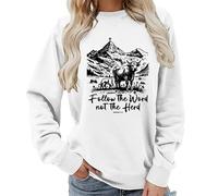 TangoDS Felpa Girocollo da Donna Christian Segui la Parola Non il Branco con Stampa a Lettere e Grafica di Mucca di Montagna