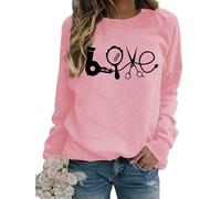 TangoDS Felpa Grafica da Donna Alla Moda con asciugacapelli Creativo Specchio forbici e Stampa Love Girocollo Senza Cappuccio in Pile Maniche Lunghe Maglione Maglia Pullover