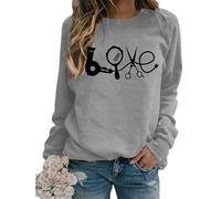 TangoDS Felpa Grafica da Donna Alla Moda con asciugacapelli Creativo Specchio forbici e Stampa Love Girocollo Senza Cappuccio in Pile Maniche Lunghe Maglione Maglia Pullover