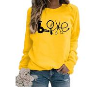 TangoDS Felpa Grafica da Donna Alla Moda con asciugacapelli Creativo Specchio forbici e Stampa Love Girocollo Senza Cappuccio in Pile Maniche Lunghe Maglione Maglia Pullover