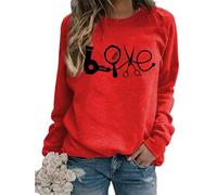 TangoDS Felpa Grafica da Donna Alla Moda con asciugacapelli Creativo Specchio forbici e Stampa Love Girocollo Senza Cappuccio in Pile Maniche Lunghe Maglione Maglia Pullover