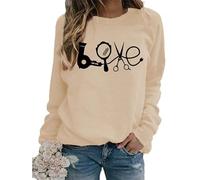 TangoDS Felpa Grafica da Donna Alla Moda con asciugacapelli Creativo Specchio forbici e Stampa Love Girocollo Senza Cappuccio in Pile Maniche Lunghe Maglione Maglia Pullover