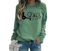 TangoDS Felpa Grafica da Donna Alla Moda con asciugacapelli Creativo Specchio forbici e Stampa Love Girocollo Senza Cappuccio in Pile Maniche Lunghe Maglione Maglia Pullover