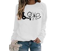 TangoDS Felpa Grafica da Donna Alla Moda con asciugacapelli Creativo Specchio forbici e Stampa Love Girocollo Senza Cappuccio in Pile Maniche Lunghe Maglione Maglia Pullover