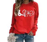 TangoDS Felpa Grafica da Donna Alla Moda con asciugacapelli Creativo Specchio forbici e Stampa Love Girocollo Senza Cappuccio in Pile Maniche Lunghe Maglione Maglia Pullover