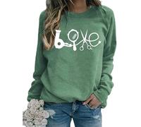 TangoDS Felpa Grafica da Donna Alla Moda con asciugacapelli Creativo Specchio forbici e Stampa Love Girocollo Senza Cappuccio in Pile Maniche Lunghe Maglione Maglia Pullover