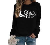 TangoDS Felpa Grafica da Donna Alla Moda con asciugacapelli Creativo Specchio forbici e Stampa Love Girocollo Senza Cappuccio in Pile Maniche Lunghe Maglione Maglia Pullover