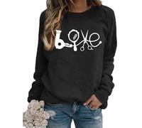 TangoDS Felpa Grafica da Donna Alla Moda con asciugacapelli Creativo Specchio forbici e Stampa Love Girocollo Senza Cappuccio in Pile Maniche Lunghe Maglione Maglia Pullover