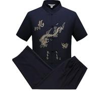 TangoDS Traje Chino Tradicional para Hombre Conjunto de Camisa de Manga Larga/Corta + Pantalones Traje de Kung fu con Bordado de dragón Uniforme de Wushu y taichí Ropa Deportiva