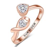 TANGPOET Anillo de plata de ley 925 chapado en oro rosa con lazo rosa y cruz para el cáncer de mama, joyería de concienciación y supervivencia, talla única, Plata de ley, Zircón