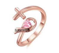 TANGPOET Anillo de plata de ley 925 chapado en oro rosa con lazo rosa y cruz para el cáncer de mama, joyería de concienciación y supervivencia, talla única, Plata de ley, Zircón