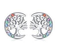 TANGPOET árbol de la Vida Pendientes para Mujer Plata de ley 925 con Caja de Regalo, Diámetro 10mm, Regalo para Ella, Multicolor