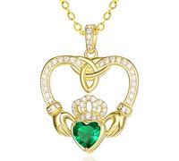 TANGPOET Claddagh - Collar irlandés de plata de ley 925 chapado en oro con nudo celta y colgante de corazón para mujer, joyería del día de San Patricio, regalo irlandés