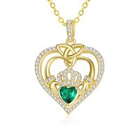 TANGPOET Claddagh - Collar irlandés de plata de ley 925 chapado en oro, nudo celta, colgante de corazón doble, joyería del día de San Patricio, regalo irlandés