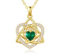 TANGPOET Claddagh - Collar irlandés de plata de ley 925 para mujer, chapado en oro, colgante de nudo celta, joyería del día de San Patricio, regalo irlandés