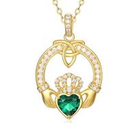 TANGPOET Claddagh - Collar para mujer, plata de ley 925, collar irlandés chapado en oro, colgante de nudo celta, joyería del día de San Patricio, regalo irlandés