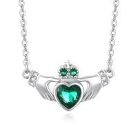 TANGPOET Claddagh - Collar para mujer, plata de ley 925, collar irlandés, colgante de mano, corazón verde, regalo para mamá
