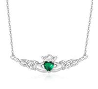 TANGPOET Claddagh - Collar para mujer, plata de ley 925, collar irlandés, colgante de nudo celta, corazón verde, regalo para mamá
