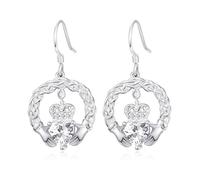 TANGPOET Claddagh - Pendientes de plata de ley 925 chapados en oro de 14 quilates con piedra natal celta, hipoalergénicos, joyería irlandesa, regalos para cumpleaños, Navidad, día de San Valentín