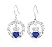 TANGPOET Claddagh - Pendientes de plata de ley 925 chapados en oro de 14 quilates con piedra natal celta, hipoalergénicos, joyería irlandesa, regalos para cumpleaños, Navidad, día de San Valentín