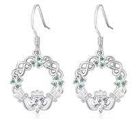 TANGPOET Claddagh - Pendientes irlandeses de plata de ley 925 para mujer, joyería para el día de San Patricio, regalos irlandeses, Medium, Metal, Circonia cúbica